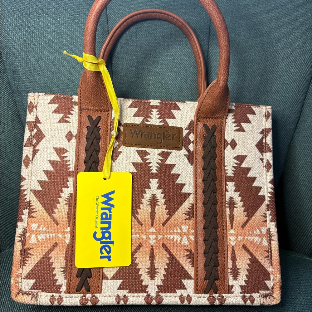 Wrangler Tan and Brown Geometric Tote